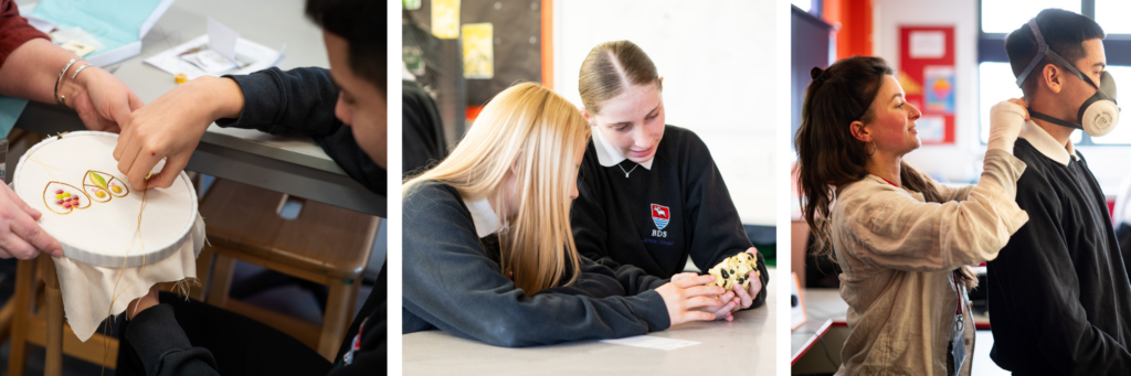 Students exploring crafts with QEST volunteers.